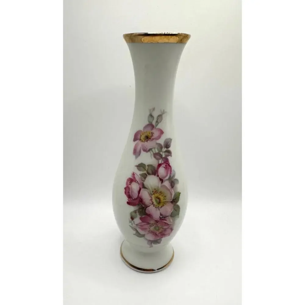 Vintage Gerold Porzellan Tettau Bavaria West German Vase Handpainted Floral Gold